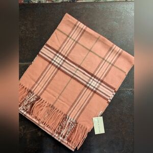 NWT Lord & Taylor Plaid Apricot Fringed Scarf